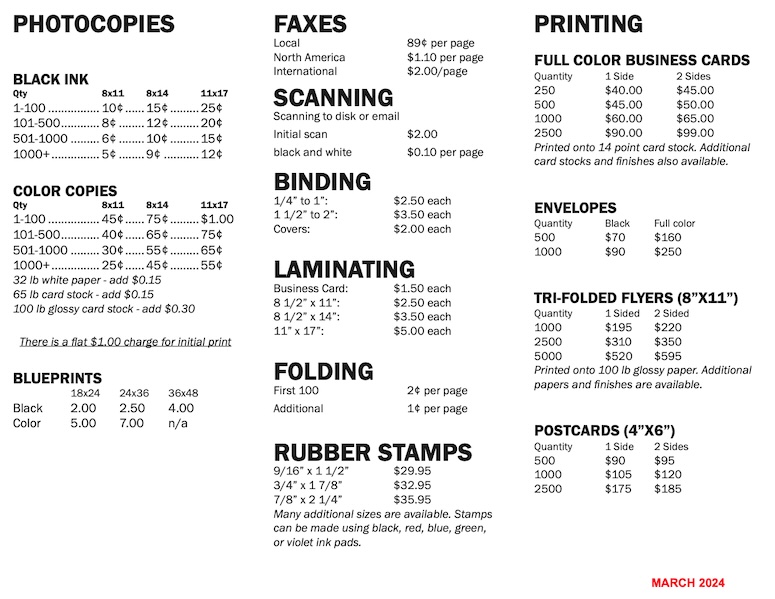 Price List